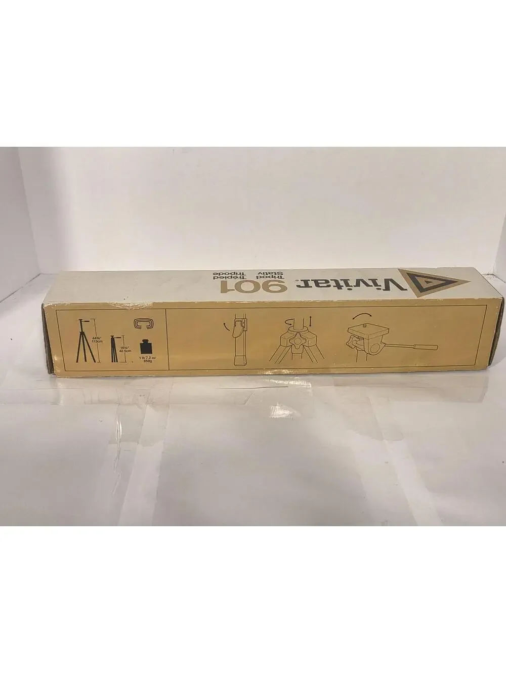 Vivitar 901 Tripod Aluminum Pan Tilt Head Adjustable Camera 44.5in W Box